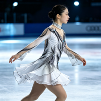 Costume de patinage artistique blanc et noir à motifs encre et strass, manches évasées, pour filles et adultes, performance de danse sur glace