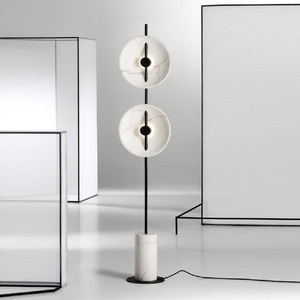 Lampade da Terra Moderne di Design con Paralume Rotondo in Metallo e Vetro, <span class=keywords><strong>Base</strong></span> in Marmo - Product Image 5