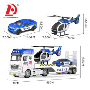 HUADA Camion <span class=keywords><strong>della</strong></span> <span class=keywords><strong>Polizia</strong></span> <span class=keywords><strong>Giocattolo</strong></span> con Luci e Suoni, Rimorchio a Inerzia con Elicottero, Set Multifunzionale di Veicoli da Costruzione - Product Image 6