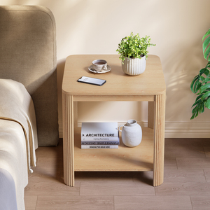 Juego de 2 mesas auxiliares cuadradas de madera de 22.1 pulgadas con estante de almacenamiento para sala de estar o dormitorio - Product Image 2