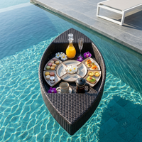 Panier de service flottant en forme de bateau, tressé à la main en osier synthétique, idéal pour le petit-déjeuner, les villas, les piscines et les fêtes aquatiques - Grande Vente