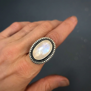 Wholesale 925 Sterling Silver Rainbow <b>Moonstone</b> Oval Ring Natural Gemstone Statement <b>Jewelry</b> Bezel Setting Classic Style Black - Product Image 2