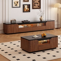 Ensemble de meuble TV et table basse vintage en bois massif de style chinois simple du milieu du siècle