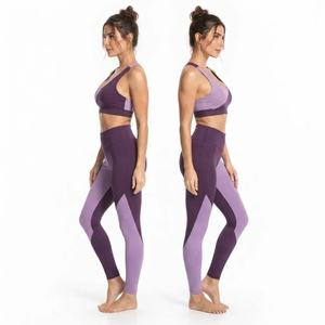 Ensemble de yoga à carreaux pour femmes, fabrication professionnelle, respirant, élastique, vêtements de fitness, logo, leggings extensibles à la taille, nouvelle arrivée - Product Image 6
