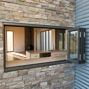 Venta al por mayor Bi-fold Cafe <span class=keywords><strong>Windows</strong></span> Ventanas plegables de aluminio con doble acristalamiento Vertical Ventana de vidrio templado - Product Image 1