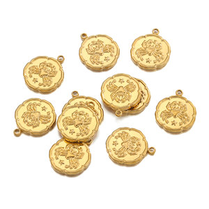 Colgante de Oro de 18K con Signo Zodiacal en PVD |   Medallón de las 12 Constelaciones para la Creación de Joyería DIY |   Impermeable, Hipoalergénico y Resistente a la Decoloración - Product Image 1