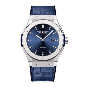 PINDU Minimalist Business <b>Men's</b> Automatic <b>Mechanical</b> <b>Watch</b> with Date Display, Leather Strap, and Octagonal Bezel with Screws - Product Image 1