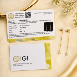 Boucles d'oreilles pendantes en or jaune massif 14 carats avec diamant de laboratoire taille brillant rond, bijoux de luxe pour femmes, design personnalisé - Product Image 5
