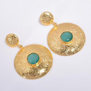 Beautiful Green Stone Brass Earrings 14k Gold Plated Fashion Earrings for Women and Girls Handmade Jewelry Suppliers - Product Image 6
