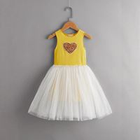 Robe d'été personnalisée en coton pour filles, coupe trapèze mi-mollet, motif cœur à sequins, commande en gros, plus de 50 couleurs, échantillon en 7 jours |   Stock |   Foshan