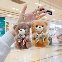 Porte-clés Ourson en Peluche Miniature Kawaii avec Petit Nœud, Breloque de Sac, Vente en Gros, Jouet Animal en Peluche 3D Mignon, Pendentif Ourson en Fourrure, Poupée