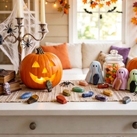 Cercueil en cristal poli sculpté, 30 mm, en quartz naturel, obsidienne, œil de tigre, ornement pour fête d'Halloween et décoration intérieure