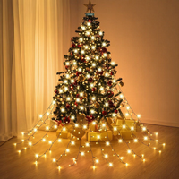 Lampu Pohon Natal TSINYE 200/280/300LED, Lampu Puncak Pohon Berubah Warna Model Air Terjun dengan Remote Control USB RGB Warna Putih Hangat