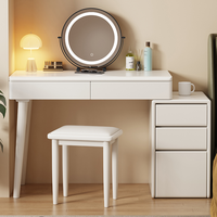 Ensemble de coiffeuse en bois massif avec miroir LED et armoire latérale amovible pour chambre à coucher - Vente en gros