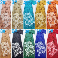 Nouveau Design Tissu Perlé Floral Doré Luxe Broderie Perles Dentelle Tissu Pailleté Africain