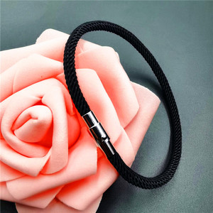 Single Layer <b>Couple</b> <b>Bracelet</b> 4Mm Black Rope Magnetic Clasp Unisex Jewelry Gift - Product Image 1
