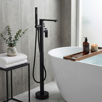 Robinet de baignoire sur pied en laiton noir mat de qualité supérieure avec douchette à jet de pluie doux, design moderne, monocommande