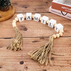 American Country Style Wooden Bead Tassel String Square <b>Letter</b> Home Decor Ornament - Product Image 1