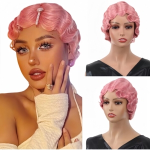 Nouvelle perruque synthétique courte ondulée style Finger Wave pour femmes noires, perruque bouclée <span class=keywords><strong>Lady</strong></span> Nuna, idéale pour les années 20, les cosplay et les fêtes d'Halloween - Product Image 2