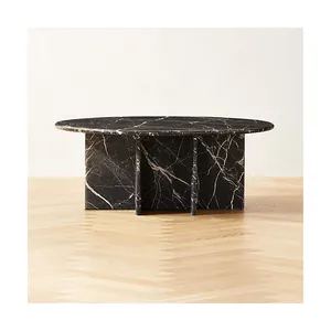 Round Black Granite Marble Top Coffee Table