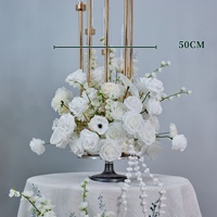 Nouvelle conception de roses blanches décoratives pour mariage, anémones, boule de fleurs artificielles, centre de table, chemin de table pour décoration de bureau