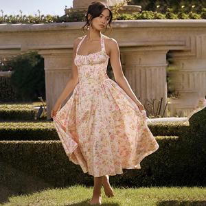 All'ingrosso Casual estate alla moda Vintage stampa floreale prendisole con scollo all'americana abito in pizzo abito Midi per <span class=keywords><strong>donna</strong></span> - Product Image 2