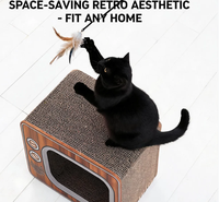 Lit-griffoir vintage pour chat en forme de téléviseur, maison rétro en carton ondulé durable avec griffoirs intégrés pour chats d'intérieur
