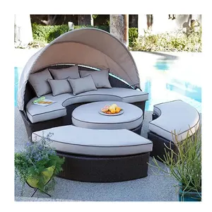Canapé-lit en osier en rotin, mobilier d'extérieur, paysage, rond, salon, lit de jour, ensemble de jardin - Product Image 1