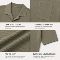 Polo en tricot côtelé à manches courtes pour homme, col ouvert, poche poitrine, personnalisable, fabriqué en usine OEM