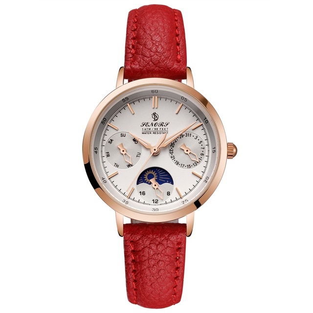 Original Leather Strap Women's Watch with Quartz Movement Seniors Lady's Fashionable Waterproof Alloy Case Watch