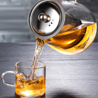 Vente en gros de théière en verre borosilicate résistant à la chaleur, ensemble de tasses à thé en verre transparent