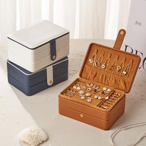 New Arrival Rectangular 2-Layer Lockable Jewelry Storage <b>Gift</b> <b>Box</b> Simple Modern Waterproof PU Leather Velvet Custom Logo - Product Image 3