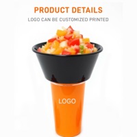 Plateau à collation jetable 2 en 1 Bols à collation de 700ml Gobelets en plastique à paroi unique de 500ml Logo personnalisable pour les tasses en PP de jus de poulet frit