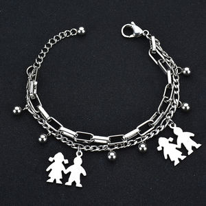 Custom Name Bar Double Layer Stainless Steel <b>Bracelet</b> <b>Boy</b> Girl Pendants Personalized Design Unisex Personalized Gift Jewelry - Product Image 2