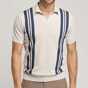 POLO Casual lavorata a maglia a maniche corte da uomo estate 2022 colore a contrasto POLO da uomo in seta di ghiaccio con risvolto sottile britannico - Product Image 2