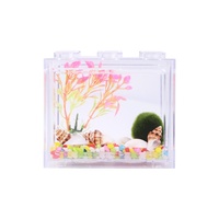 Mini aquarium pour poissons Beta, petit aquarium en acrylique transparent, blocs de construction en plastique pour bureau, aquarium Beta avec lumière pour bureau