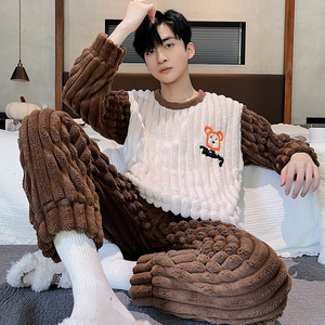 <span class=keywords><strong>Pigiama</strong></span> da <span class=keywords><strong>Uomo</strong></span> di Alta Qualità in Maglia, Autunno Inverno, Motivo Orso, Imbottito, Caldo, in <span class=keywords><strong>Pile</strong></span> Corallo Traspirante, Due Pezzi, Abbigliamento da Casa, Vendita all'Ingrosso - Product Image 2