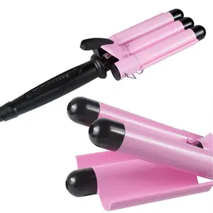 2022 Hot selling 3 Barrels Big Hair Big Wave Waver Ceramic Pink Curler Curling Iron with private label