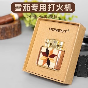 <b>Windproof</b> <b>Lighter</b> Square Wood Inlay Design Side Sliding Wheel Cigar Accessory Portable Men's Gift - Product Image 5