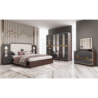 Ensemble de meubles de chambre à coucher de luxe moderne, cadre en bois, finition gris brillant, lit king size, suite de chambre principale, ensembles de meubles de chambre à coucher turcs