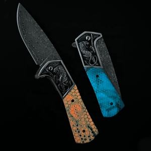 Damascus Opvouwbare Zakmes Fluorescerend Handvat Uniek Gegraveerd Survival Tactisch Kampeermes Duurzaam Oem <span class=keywords><strong>Holster</strong></span> Voor Gevechten - Product Image 3