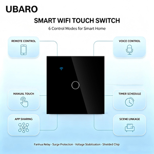 Interrupteur mural tactile intelligent <span class=keywords><strong>Tuya</strong></span> WiFi AC220V avec panneau en verre facile à nettoyer, compatible Alexa Google Home, pour LED 5-300W, nécessitant une fil neutre - Product Image 2