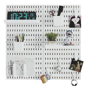 White Metal Pegboard <b>Wall</b> Shelf Rectangle Adjustable Office Organizer Minimalist Design <b>Nail</b> Free <b>Wall</b> Mounted Type - Product Image 5