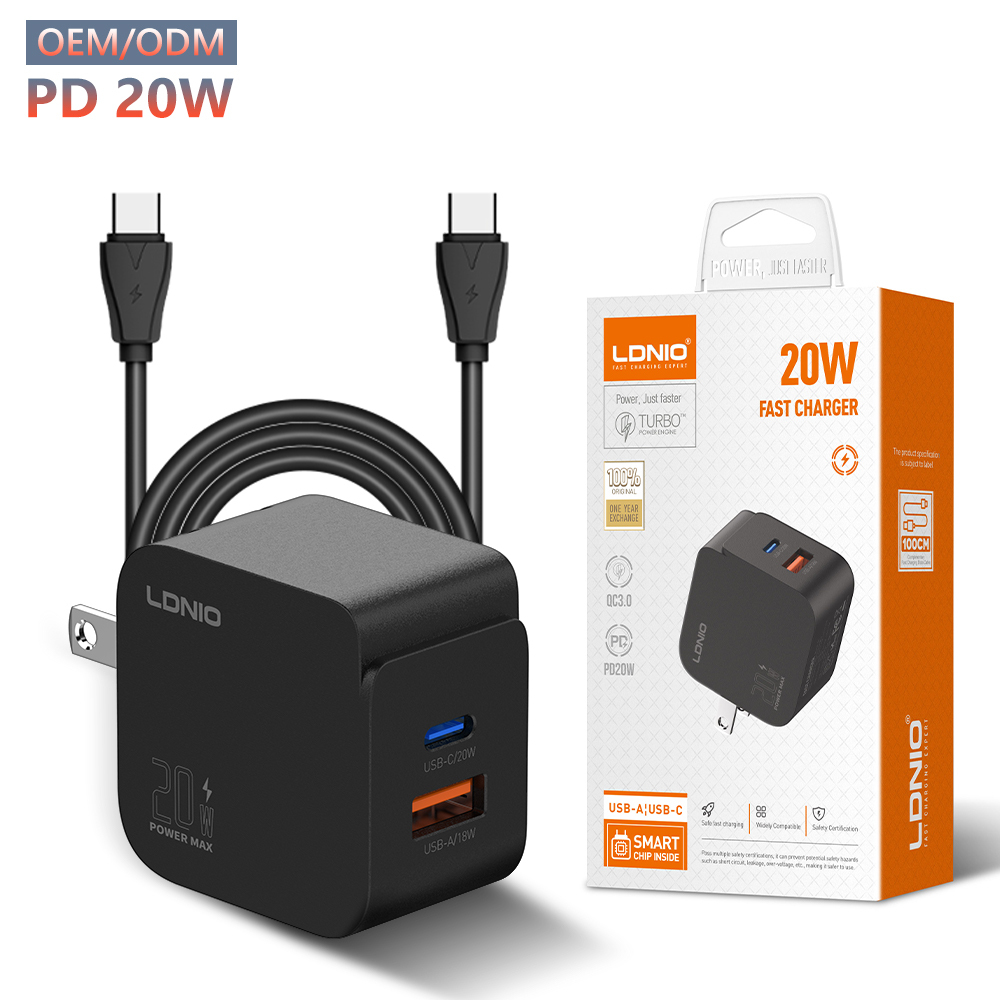 CARGADOR LDNIO Q1 20W 2P PD + USB + cab USB-IPH BLACK