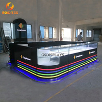 Kiosco de Accesorios para Teléfonos Móviles en Forma de U Curva Premium, Compartimentos de Vidrio Transparente para Muebles Completos de Tienda de Telefonía Móvil