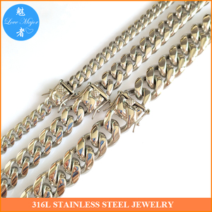 Hip Hop Hot Heavy Shine Pulido Tense Cadena cubana Collar <span class=keywords><strong>de</strong></span> acero inoxidable Joyería <span class=keywords><strong>de</strong></span> moda para hombre - Product Image 4