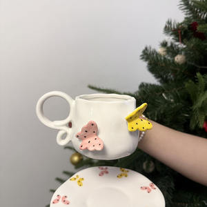 كوب قهوة سيراميك كوري بتصميم فراشة ثلاثية الأبعاد مرسومة يدويًا، إبداعي، هدية قلب الفتاة، كوب ماء - Product Image 3