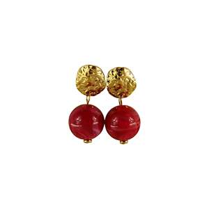 Fashion Stud <b>Earrings</b> PVD Gold Plated 316L Stainless Steel <b>Red</b> Bead Dangle Sustainable Resistant Jewelry - Product Image 1