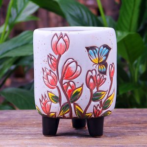 Pot à succulentes en céramique peint à la main avec motif papillon et fleur, <span class=keywords><strong>jardinière</strong></span> <span class=keywords><strong>sur</strong></span> <span class=keywords><strong>pied</strong></span> pour cactus avec 6 options de couleurs pour plantes d'intérieur - Product Image 3