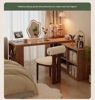 Massief houten dubbel bureau, volwassen thuisstudie-tafel, slaapkamer, lange tafel, opbergkast, geïntegreerd intrekbaar computerbureau